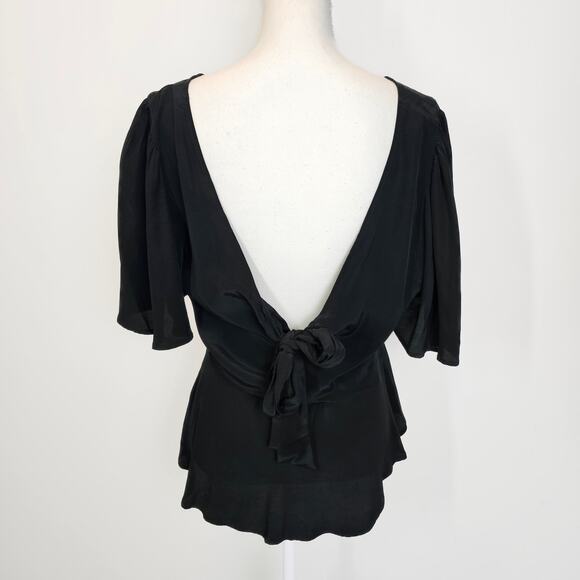 A New Day Flutter Sleeve V-neck Black Tie Back Blouse Size Medium - Picture 4 of 9